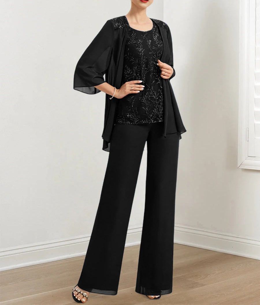Chiffon Mother of the Bride Pantsuits with Sequins & Jacket