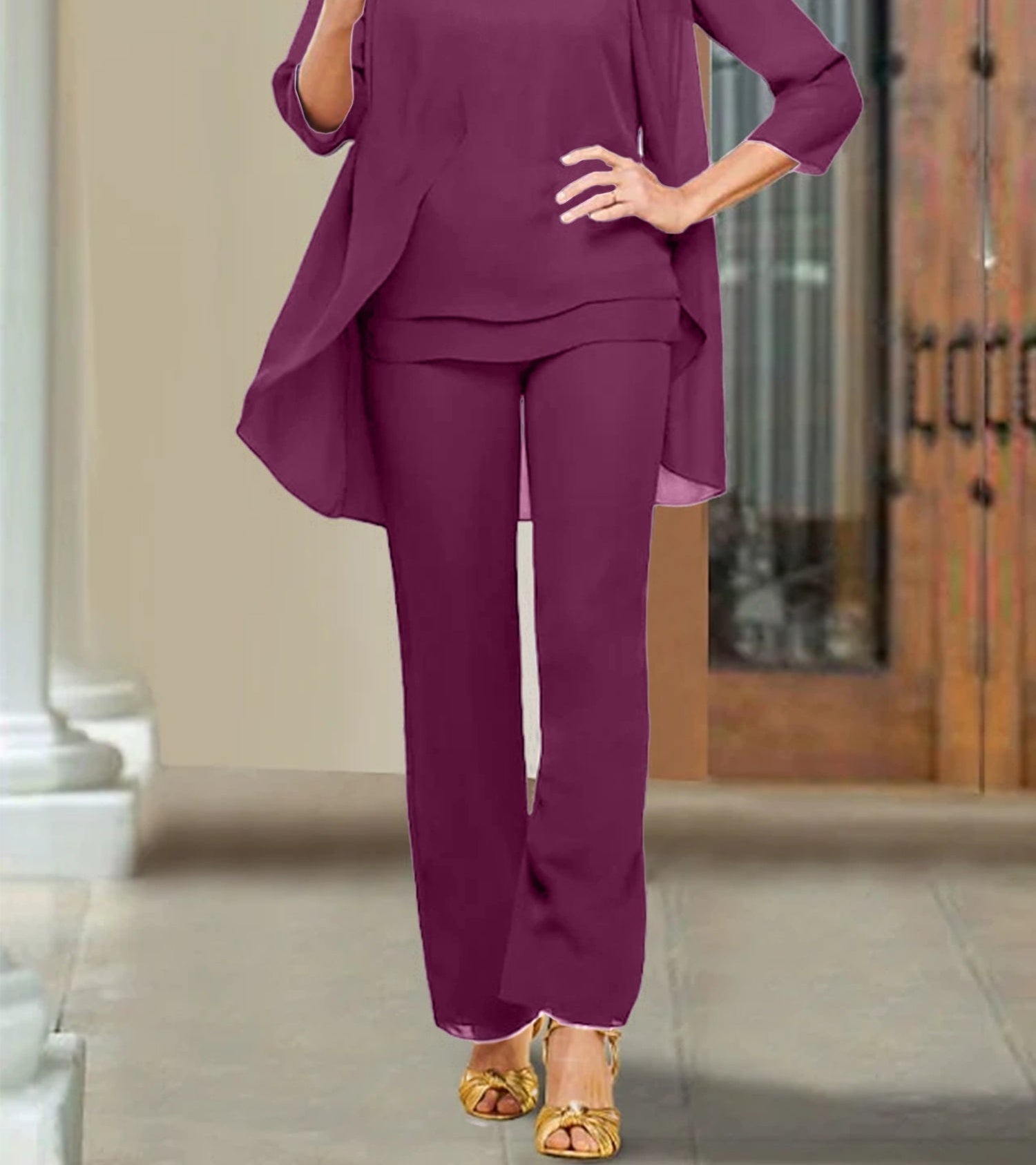 Chiffon Scoop Mother of the Bride Pantsuits