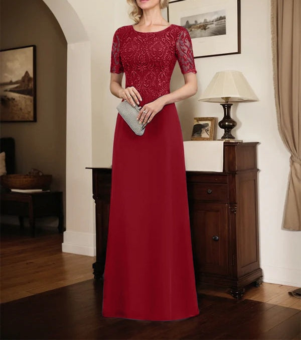 A-line Scoop Floor-Length Lace Chiffon Mother of the Bride Dress With Sequins