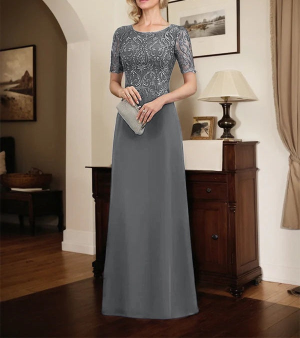 A-line Scoop Floor-Length Lace Chiffon Mother of the Bride Dress With Sequins
