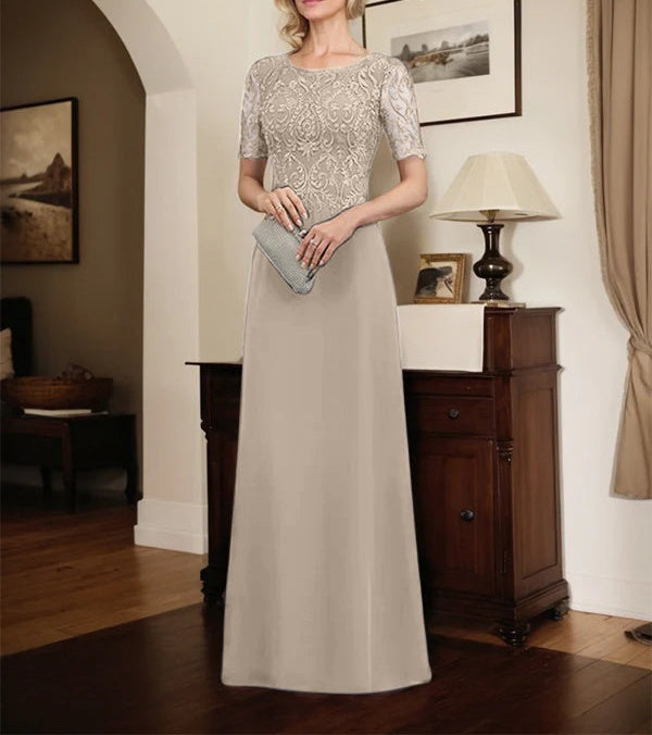 A-line Scoop Floor-Length Lace Chiffon Mother of the Bride Dress With Sequins