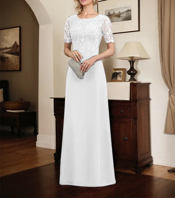 A-line Scoop Floor-Length Lace Chiffon Mother of the Bride Dress With Sequins