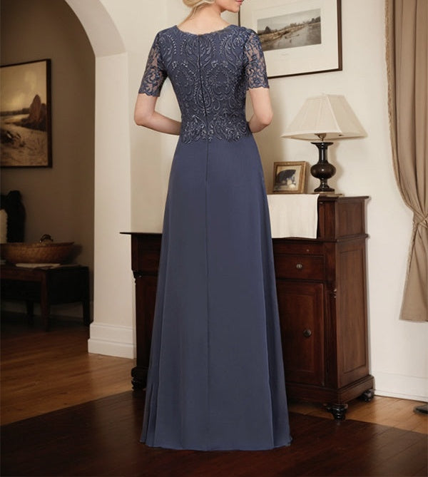 A-line Scoop Floor-Length Lace Chiffon Mother of the Bride Dress With Sequins