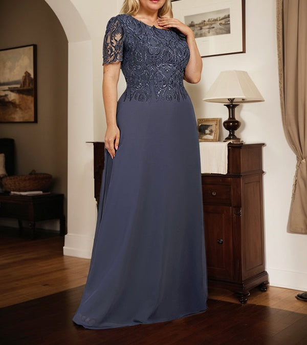 A-line Scoop Floor-Length Lace Chiffon Mother of the Bride Dress With Sequins