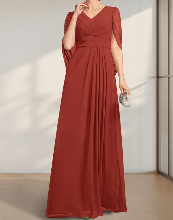 A-line V-Neck Floor-Length Chiffon Mother of the Bride Dress With Pleated