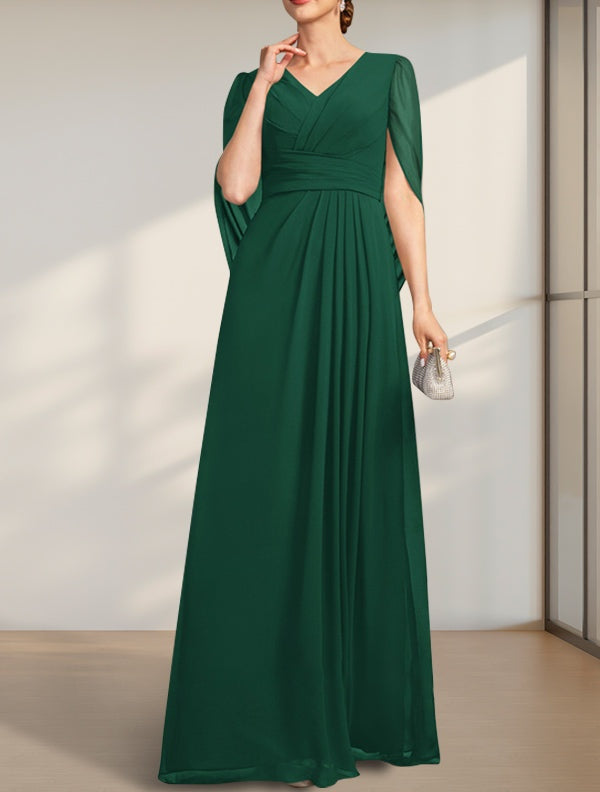 A-line V-Neck Floor-Length Chiffon Mother of the Bride Dress With Pleated