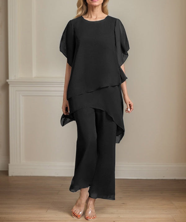 Separates Jumpsuit/Pantsuit Scoop Ankle-Length Chiffon Mother of the Bride Dress