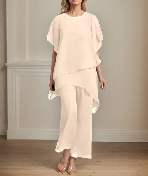 Separates Jumpsuit/Pantsuit Scoop Ankle-Length Chiffon Mother of the Bride Dress