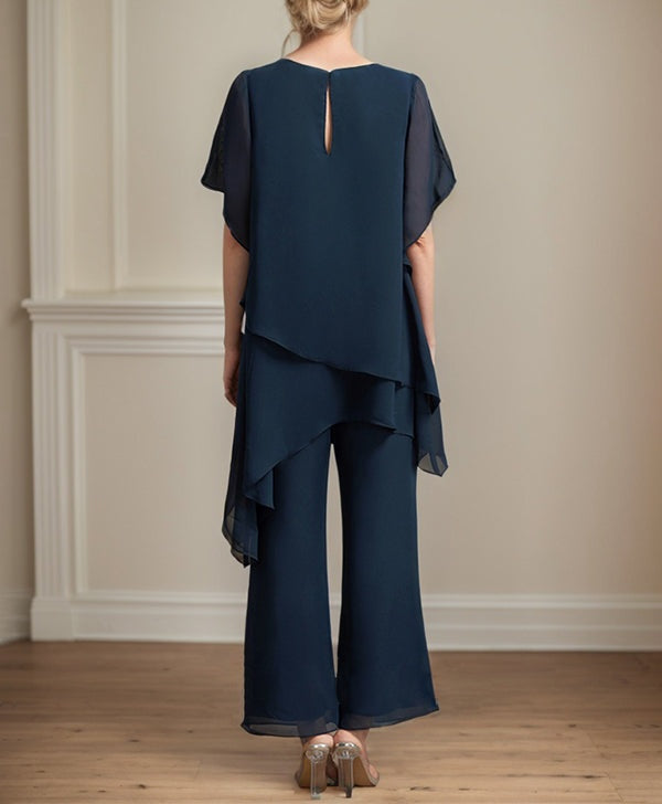 Separates Jumpsuit/Pantsuit Scoop Ankle-Length Chiffon Mother of the Bride Dress