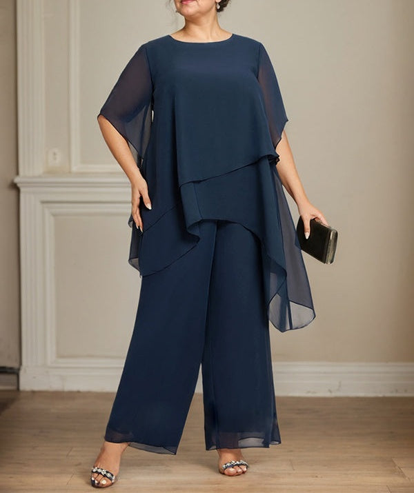 Separates Jumpsuit/Pantsuit Scoop Ankle-Length Chiffon Mother of the Bride Dress