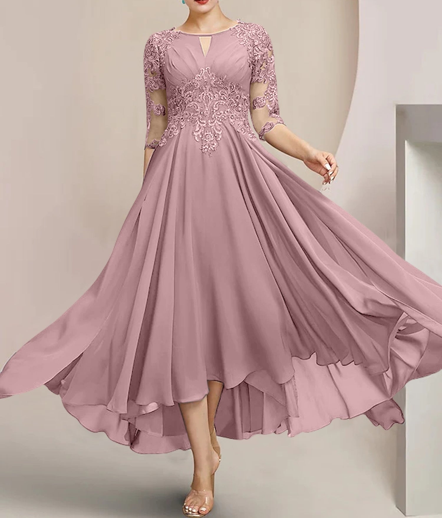 A-Line/Princess Scoop Tea-Length Mother of the Bride Dresses