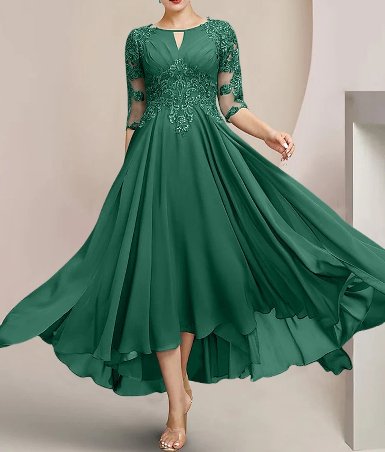 A-Line/Princess Scoop Tea-Length Mother of the Bride Dresses