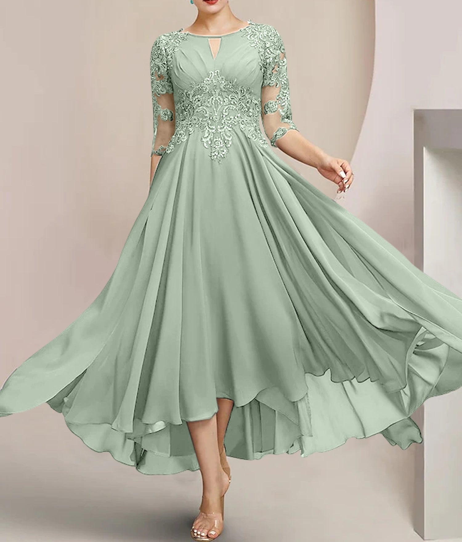 A-Line/Princess Scoop Tea-Length Mother of the Bride Dresses
