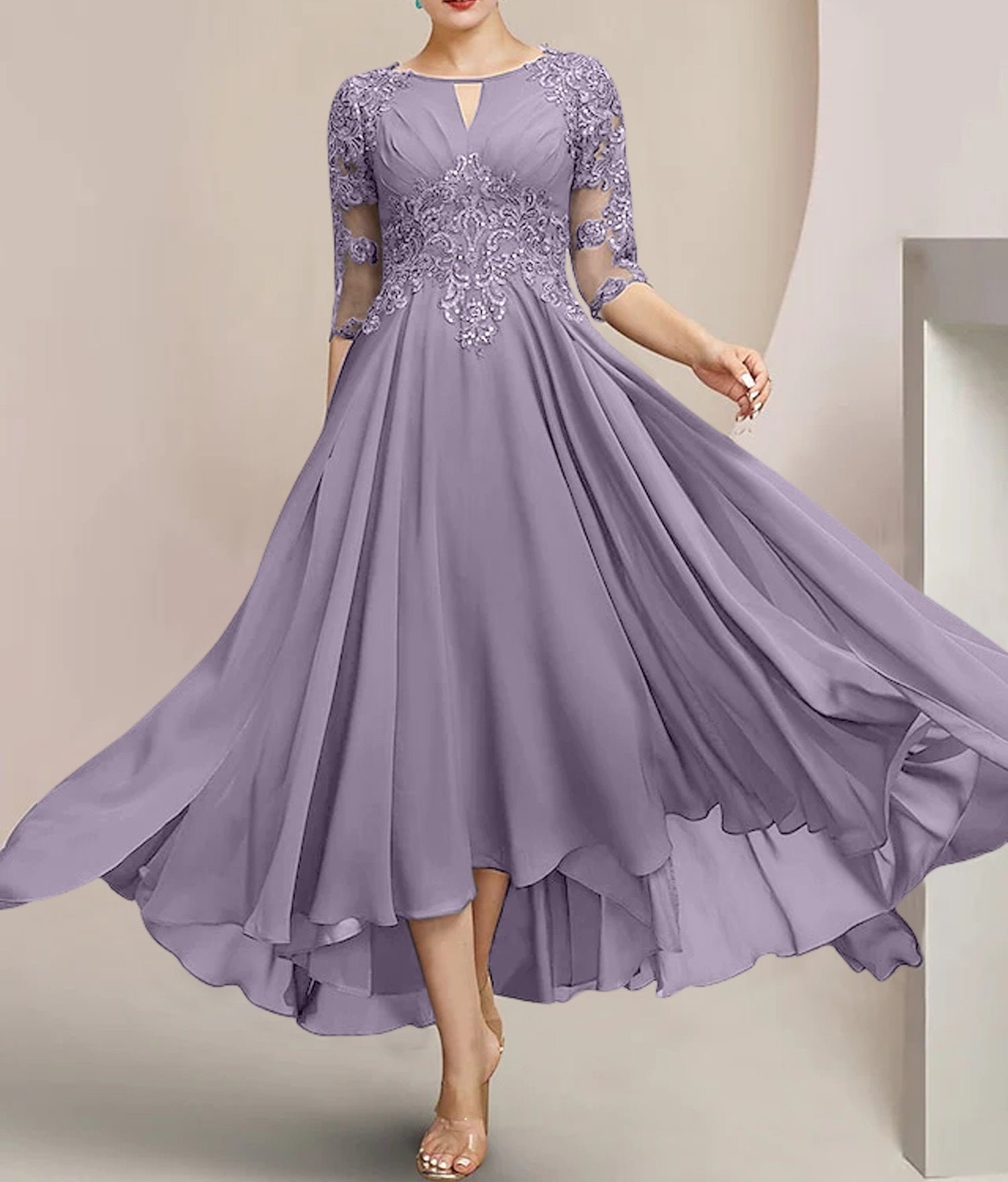 A-Line/Princess Scoop Tea-Length Mother of the Bride Dresses