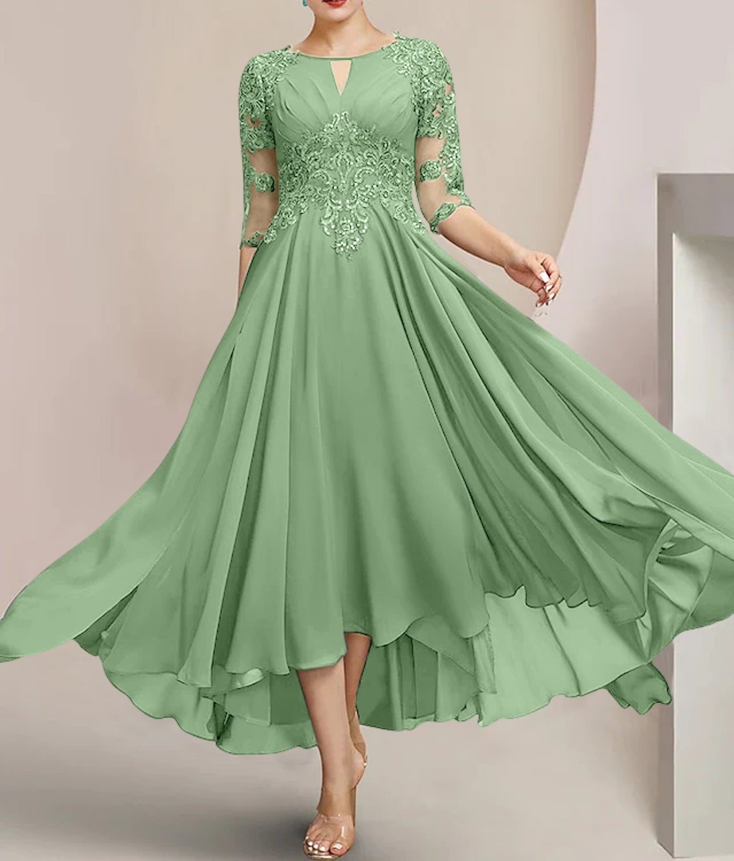 A-Line/Princess Scoop Tea-Length Mother of the Bride Dresses