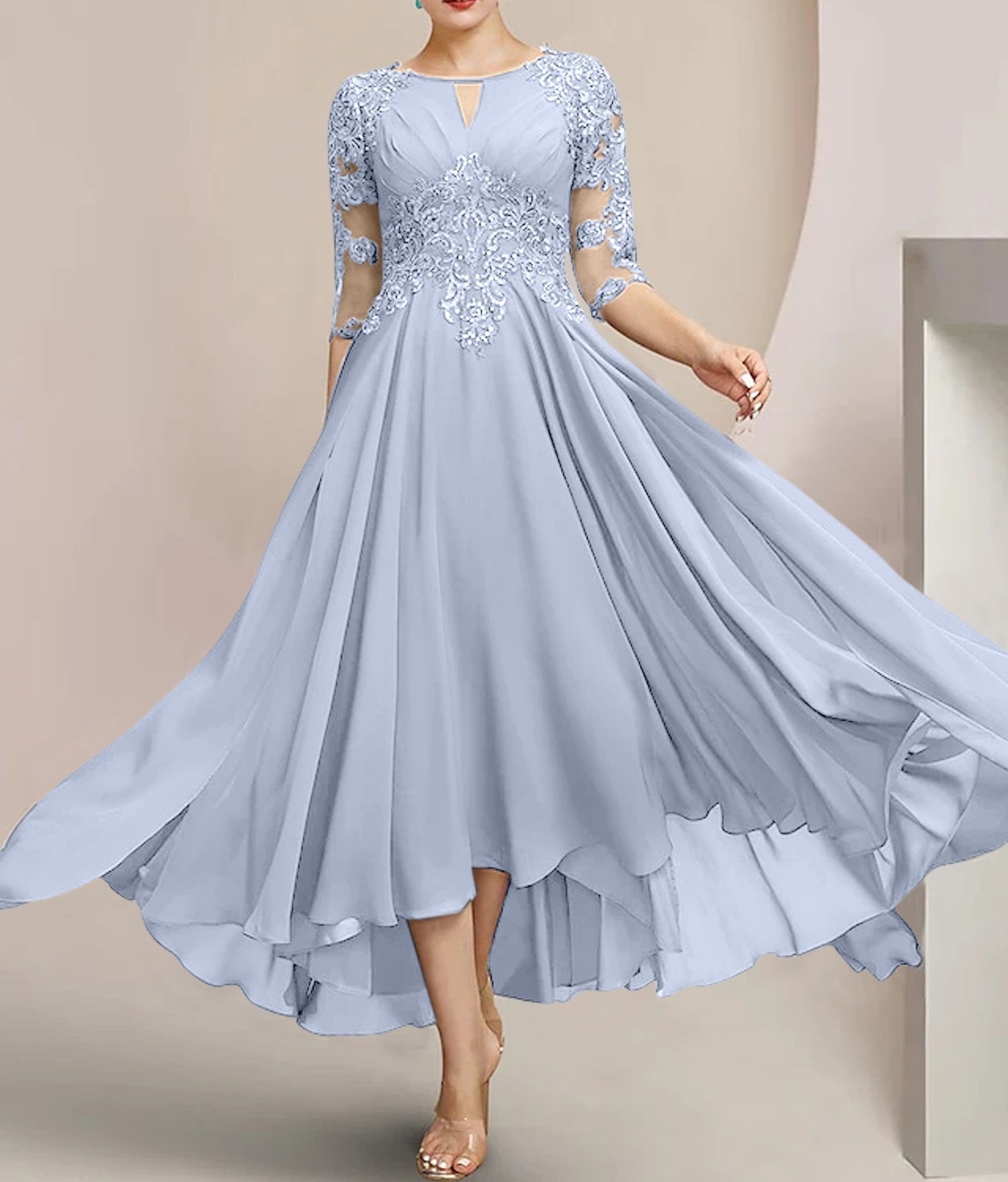 A-Line/Princess Scoop Tea-Length Mother of the Bride Dresses