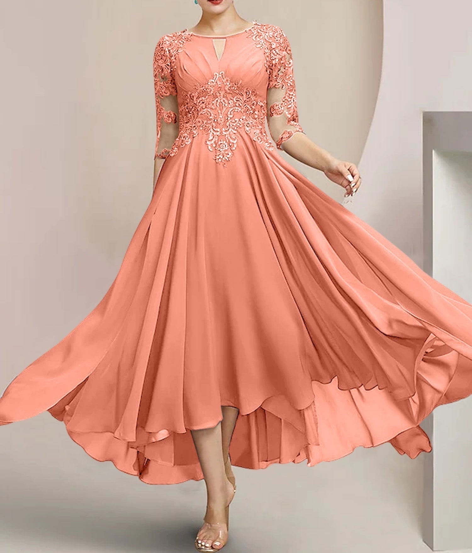 A-Line/Princess Scoop Tea-Length Mother of the Bride Dresses