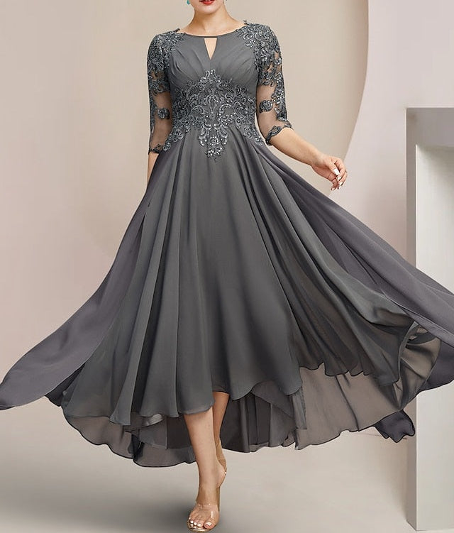 A-Line/Princess Scoop Tea-Length Mother of the Bride Dresses