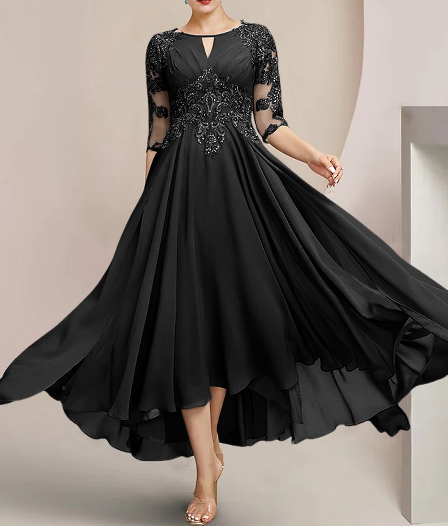 A-Line/Princess Scoop Tea-Length Mother of the Bride Dresses