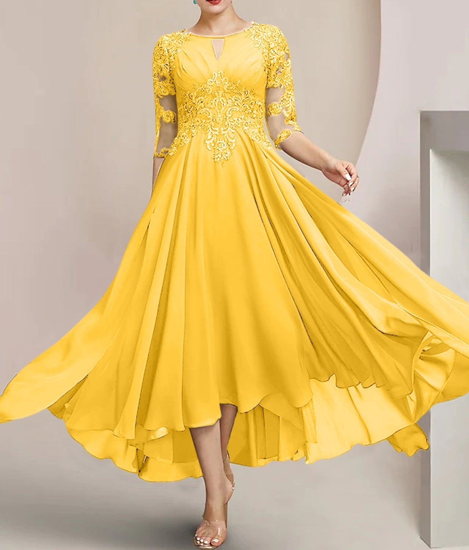 A-Line/Princess Scoop Tea-Length Mother of the Bride Dresses