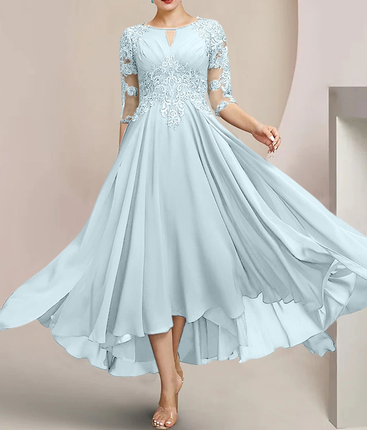 A-Line/Princess Scoop Tea-Length Mother of the Bride Dresses