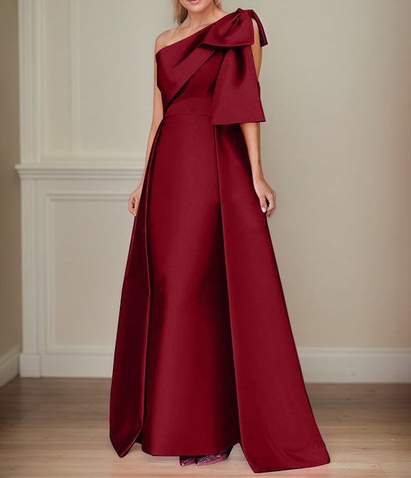 A-Line One-Shoulder Satin Mother Of The Bride Dresses With Bows