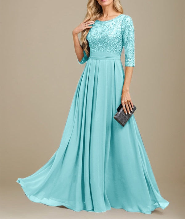A-Line Scoop Floor-Length Lace Chiffon Mother Of the Bride Dress With Sequins Applique