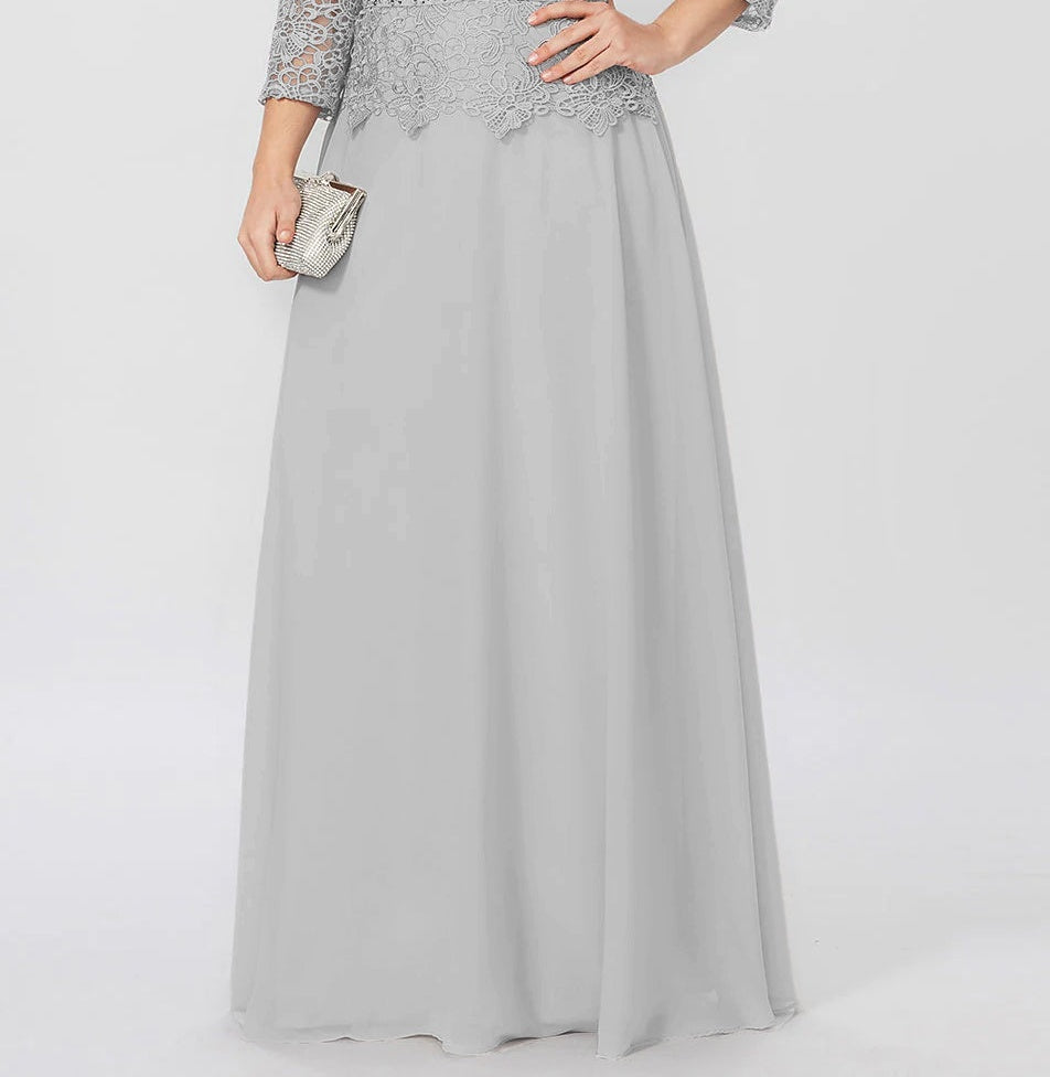 A-Line/Princess Round Neck 3/4 Length Sleeves Floor-Length Mother of the Bride Dresses with Applique & Sequins