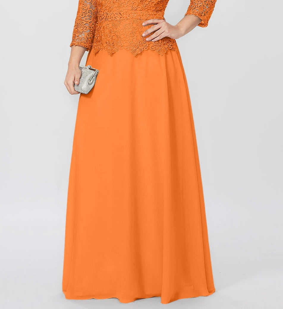 A-Line/Princess Round Neck 3/4 Length Sleeves Floor-Length Mother of the Bride Dresses with Applique & Sequins