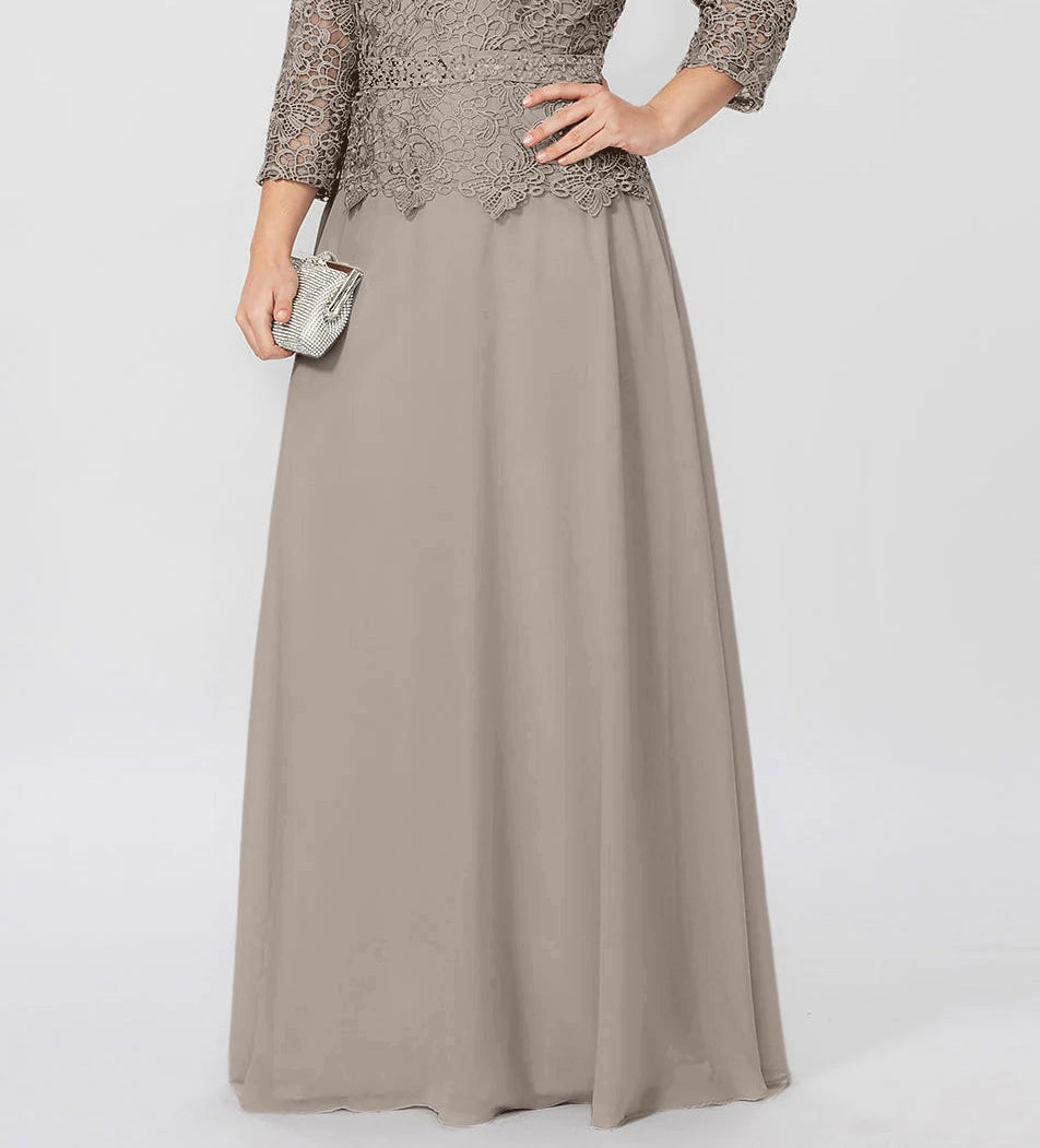 A-Line/Princess Round Neck 3/4 Length Sleeves Floor-Length Mother of the Bride Dresses with Applique & Sequins