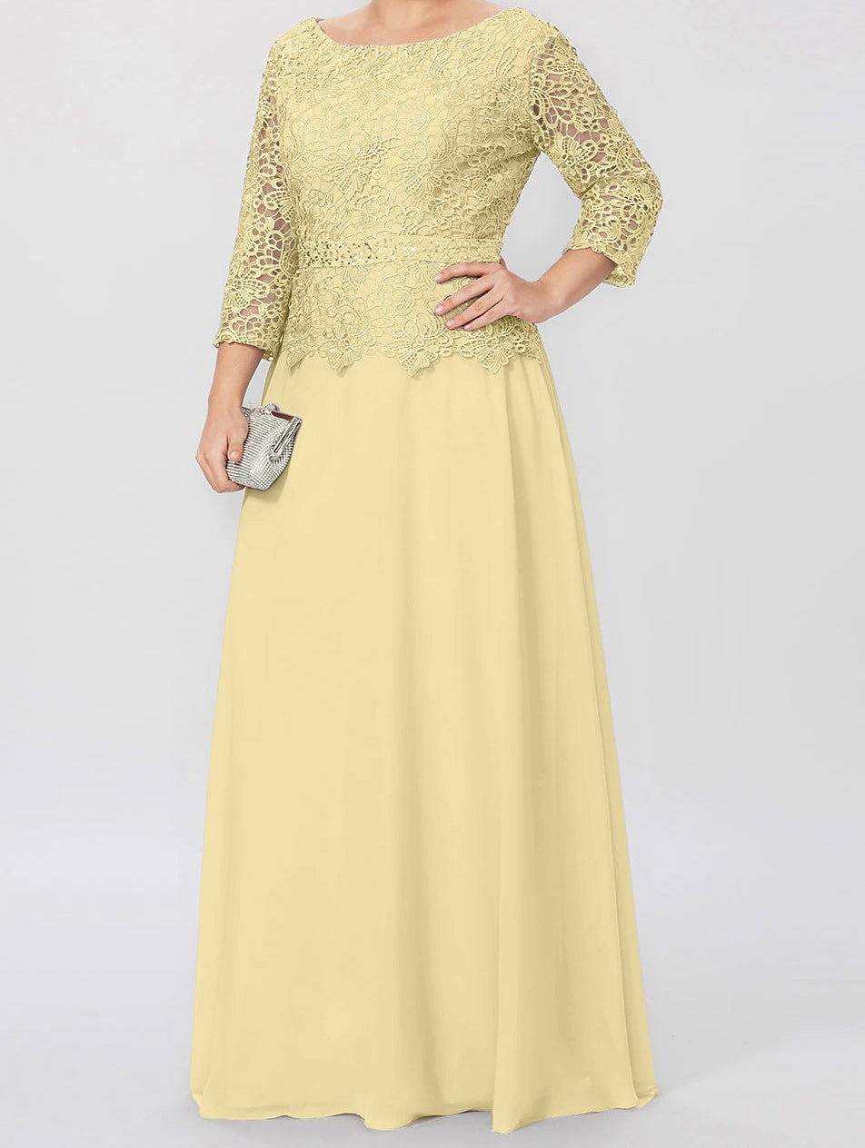 A-Line/Princess Round Neck 3/4 Length Sleeves Floor-Length Mother of the Bride Dresses with Applique & Sequins