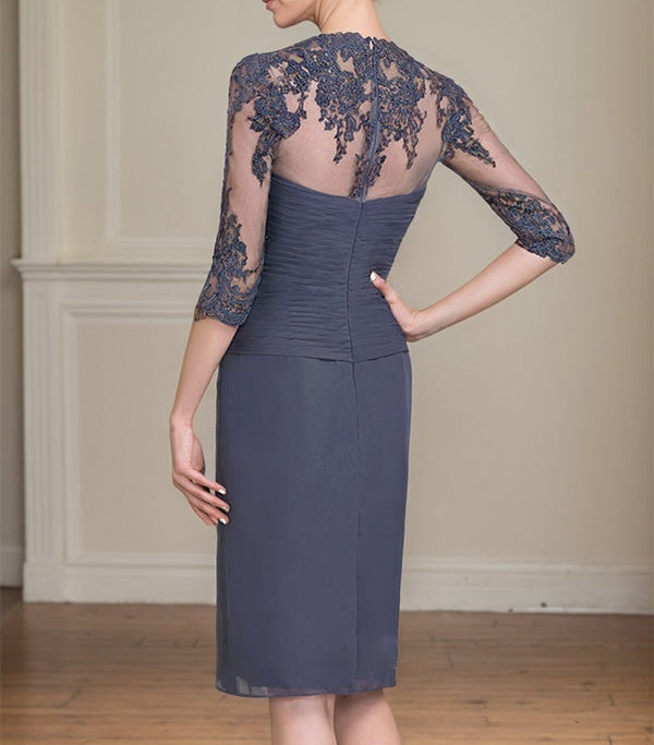 Sheath/Column Sweetheart Knee-Length Chiffon Mother of the Bride Dress With Beading Appliques Lace Sequins Pleated
