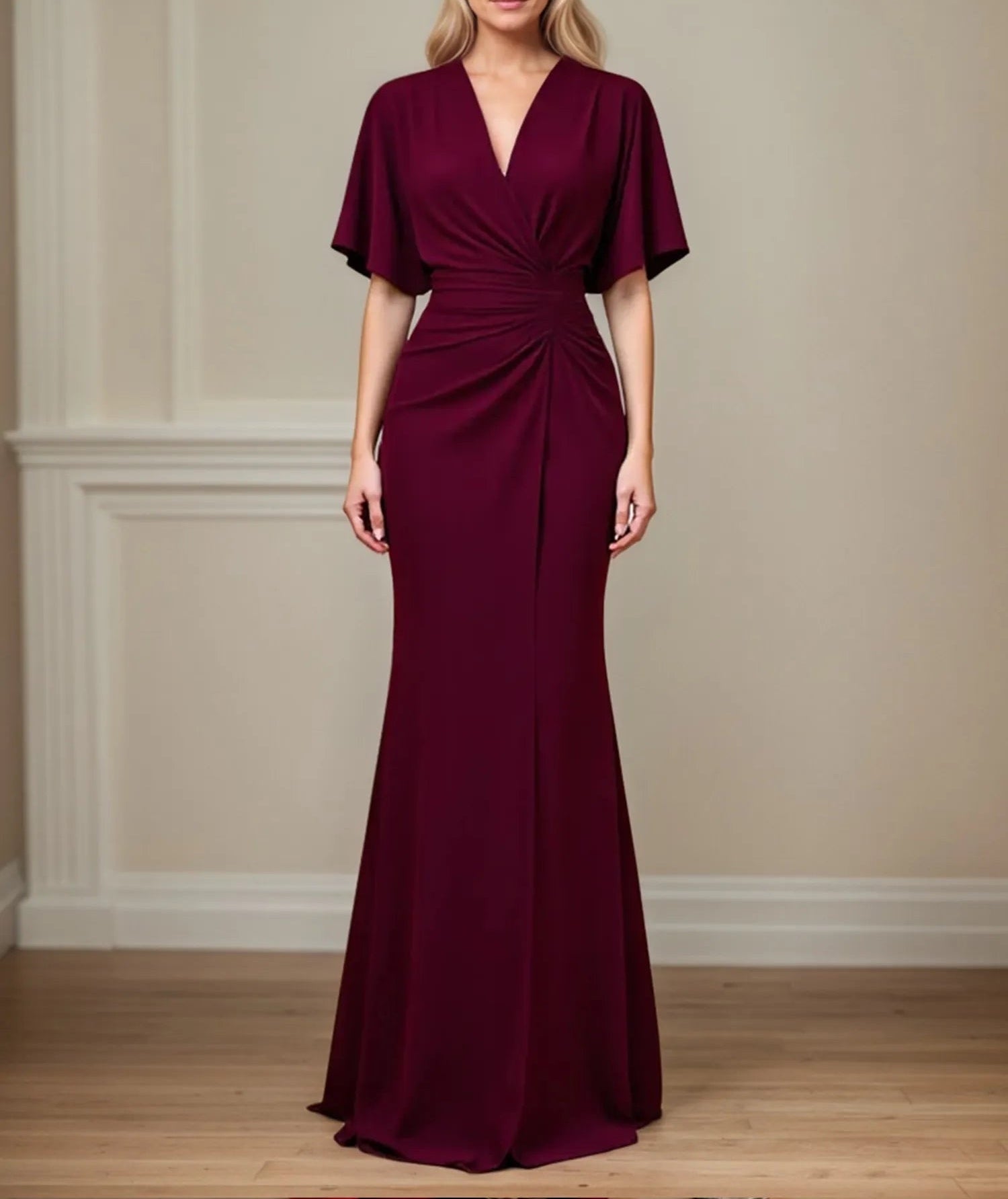 Trumpet/Mermaid V Neck Ruched Floor Length Mother of the Bride Dress