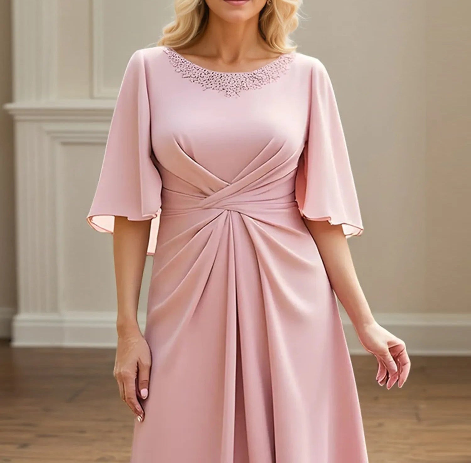 Sheath/Column Ruched Floor Length Mother of the Bride Dress with Lace