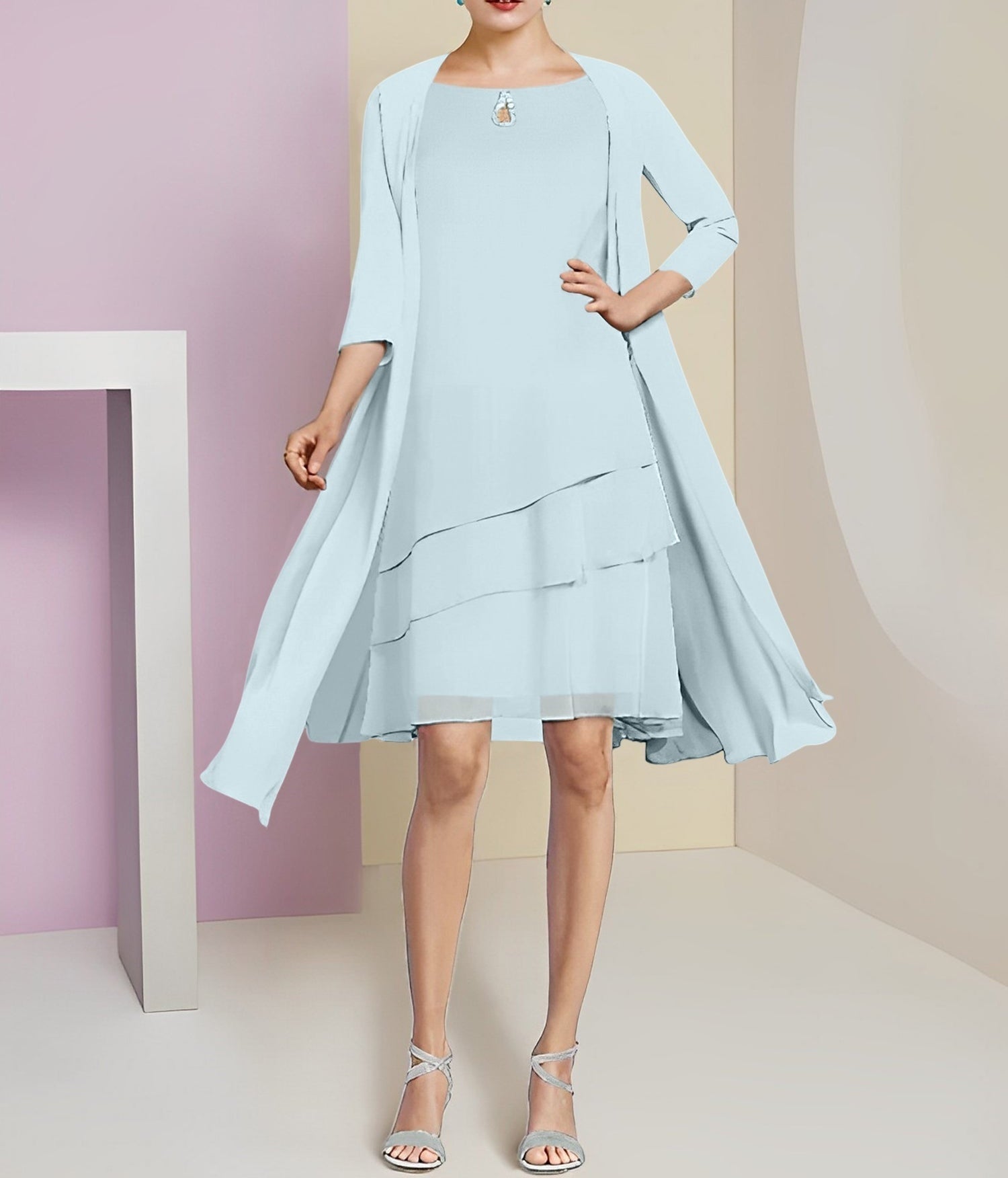 A-Line/Princess Jewel Neck Knee-Length Mother of the Bride Dresses
