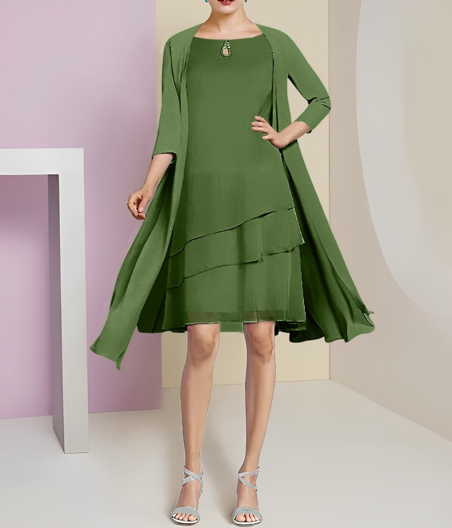 A-Line/Princess Jewel Neck Knee-Length Mother of the Bride Dresses