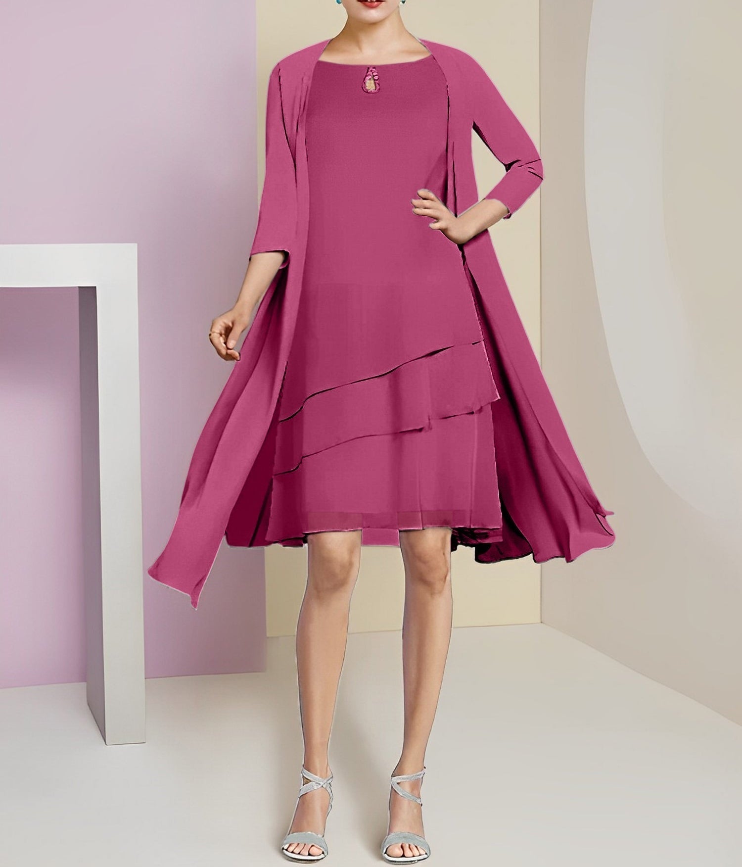 A-Line/Princess Jewel Neck Knee-Length Mother of the Bride Dresses