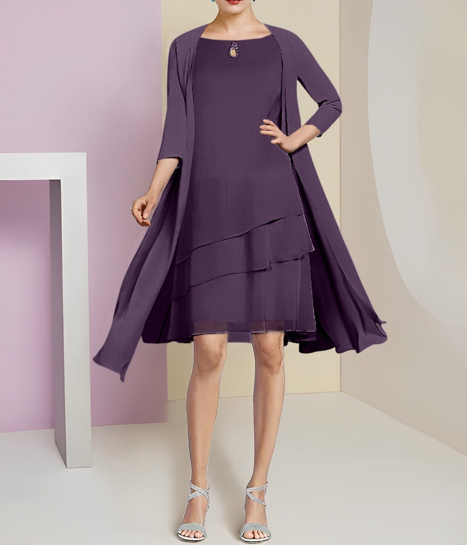 A-Line/Princess Jewel Neck Knee-Length Mother of the Bride Dresses