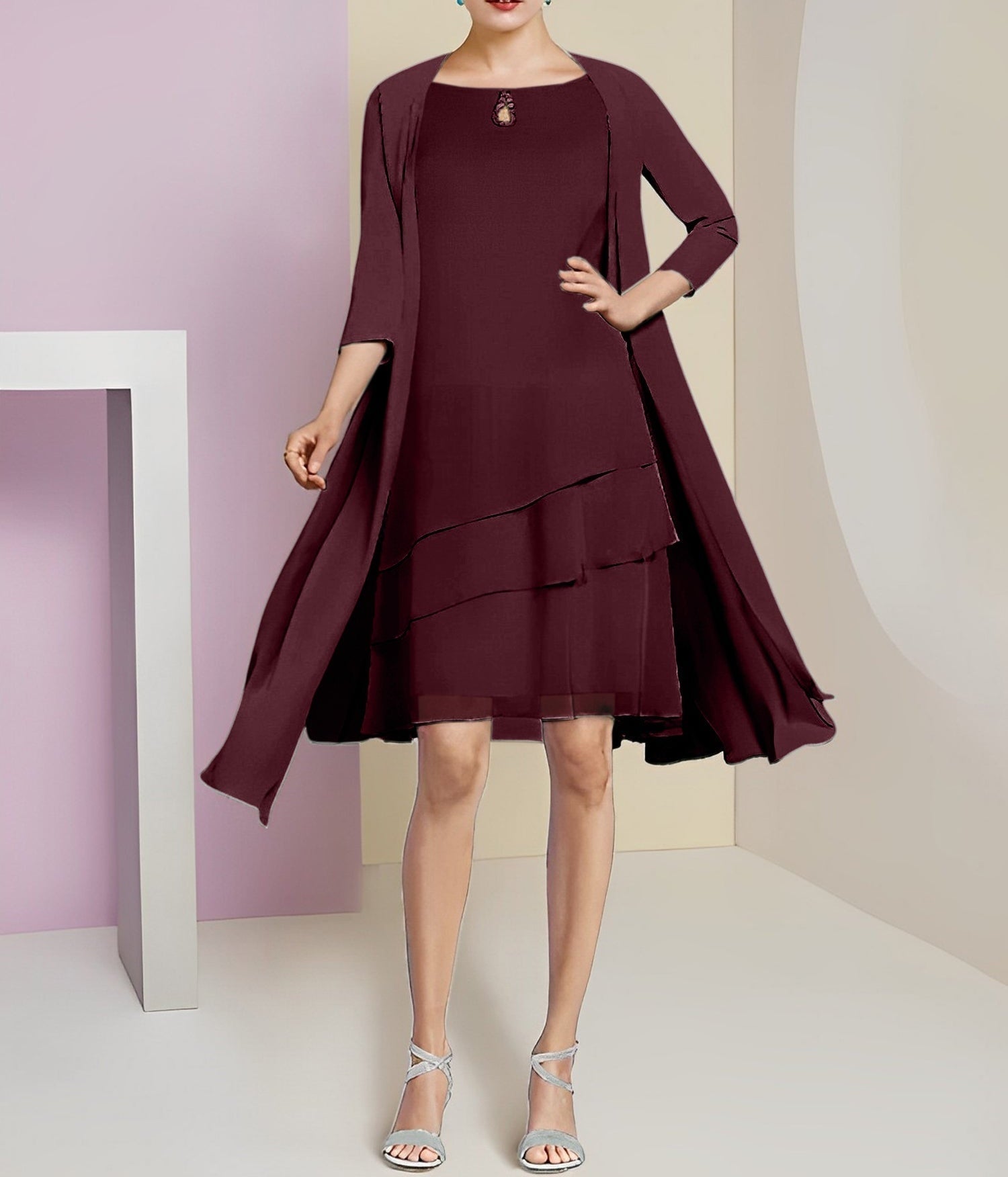 A-Line/Princess Jewel Neck Knee-Length Mother of the Bride Dresses