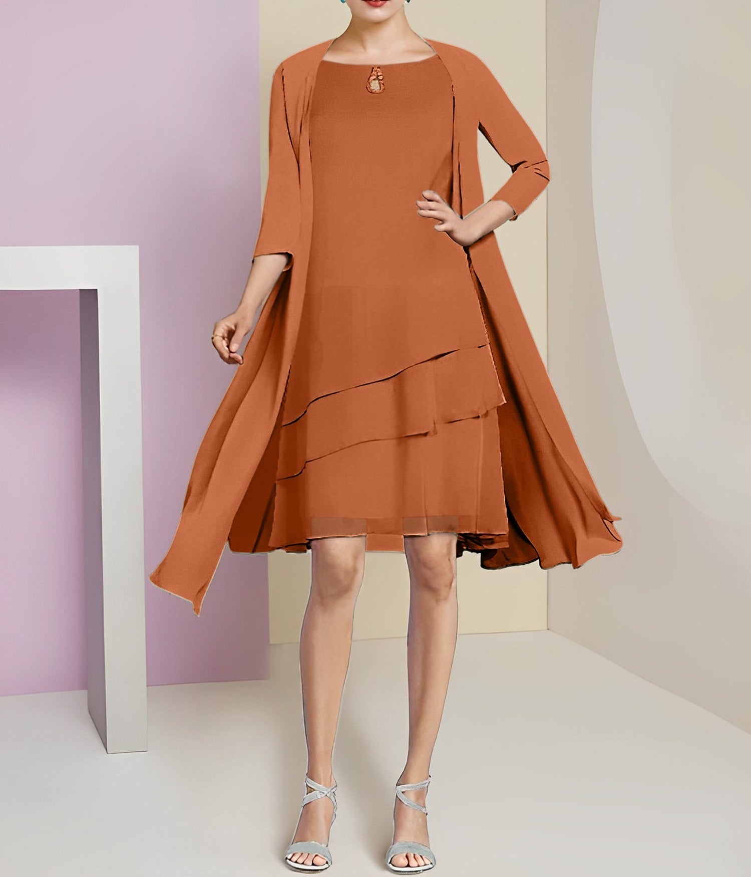 A-Line/Princess Jewel Neck Knee-Length Mother of the Bride Dresses