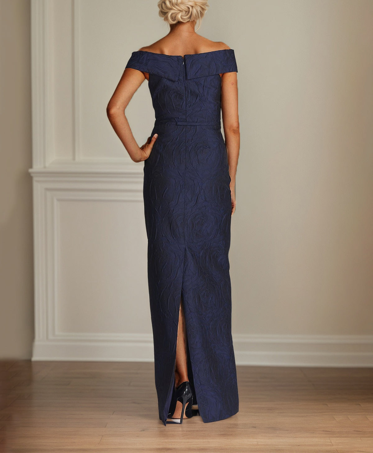 Navy Sheath/Column Off The Shoulder Floor Length Mother of the Bride Dresses