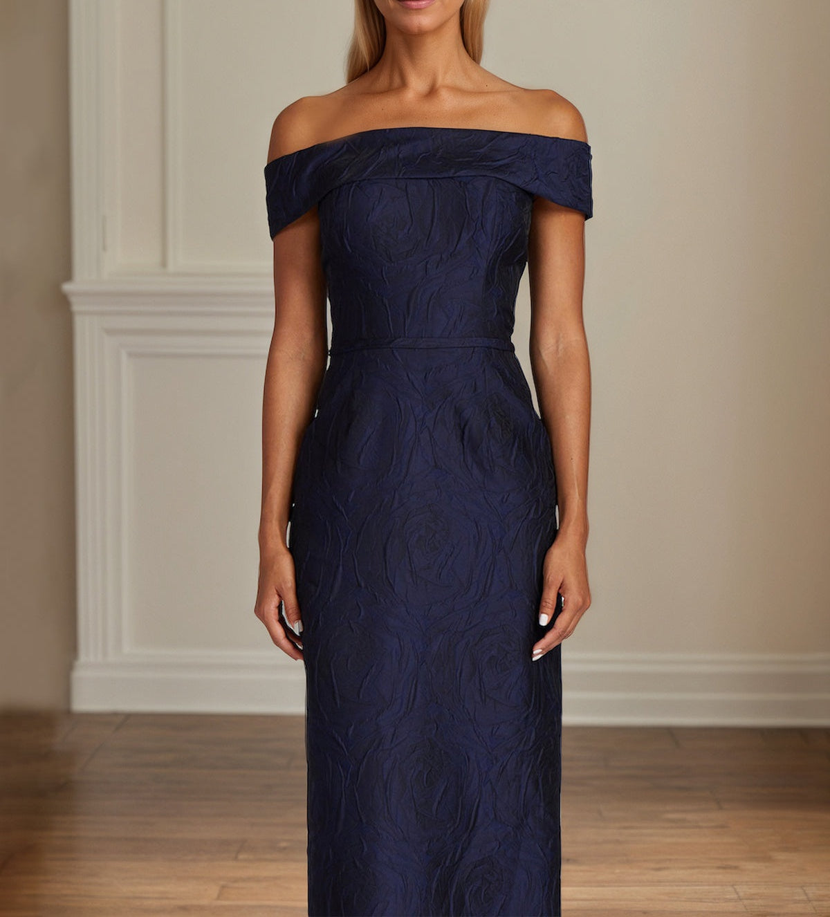 Navy Sheath/Column Off The Shoulder Floor Length Mother of the Bride Dresses