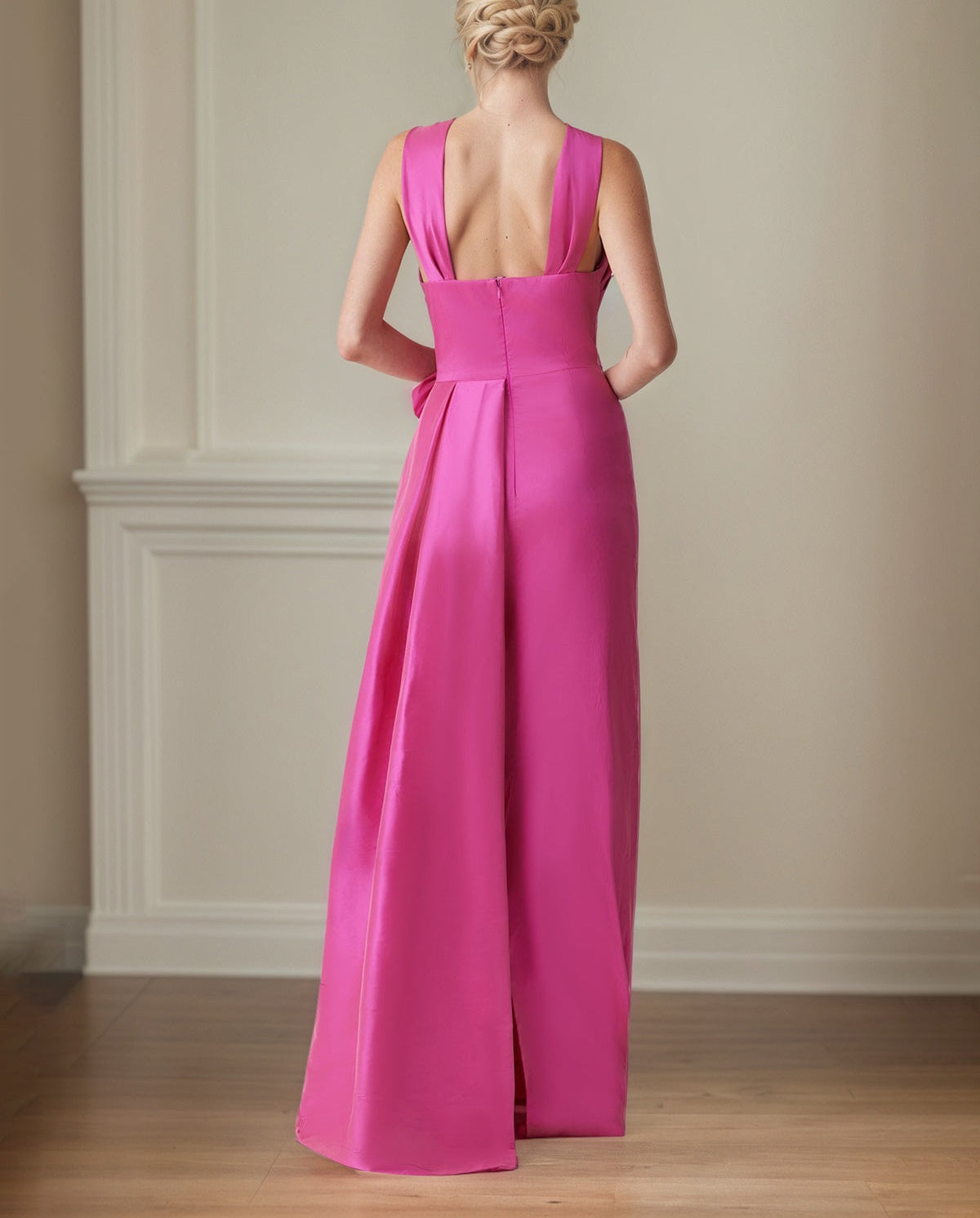 Deep Pink Satin Sheath/Column Cross Halter Floor Length Mother of the Bride Dresses