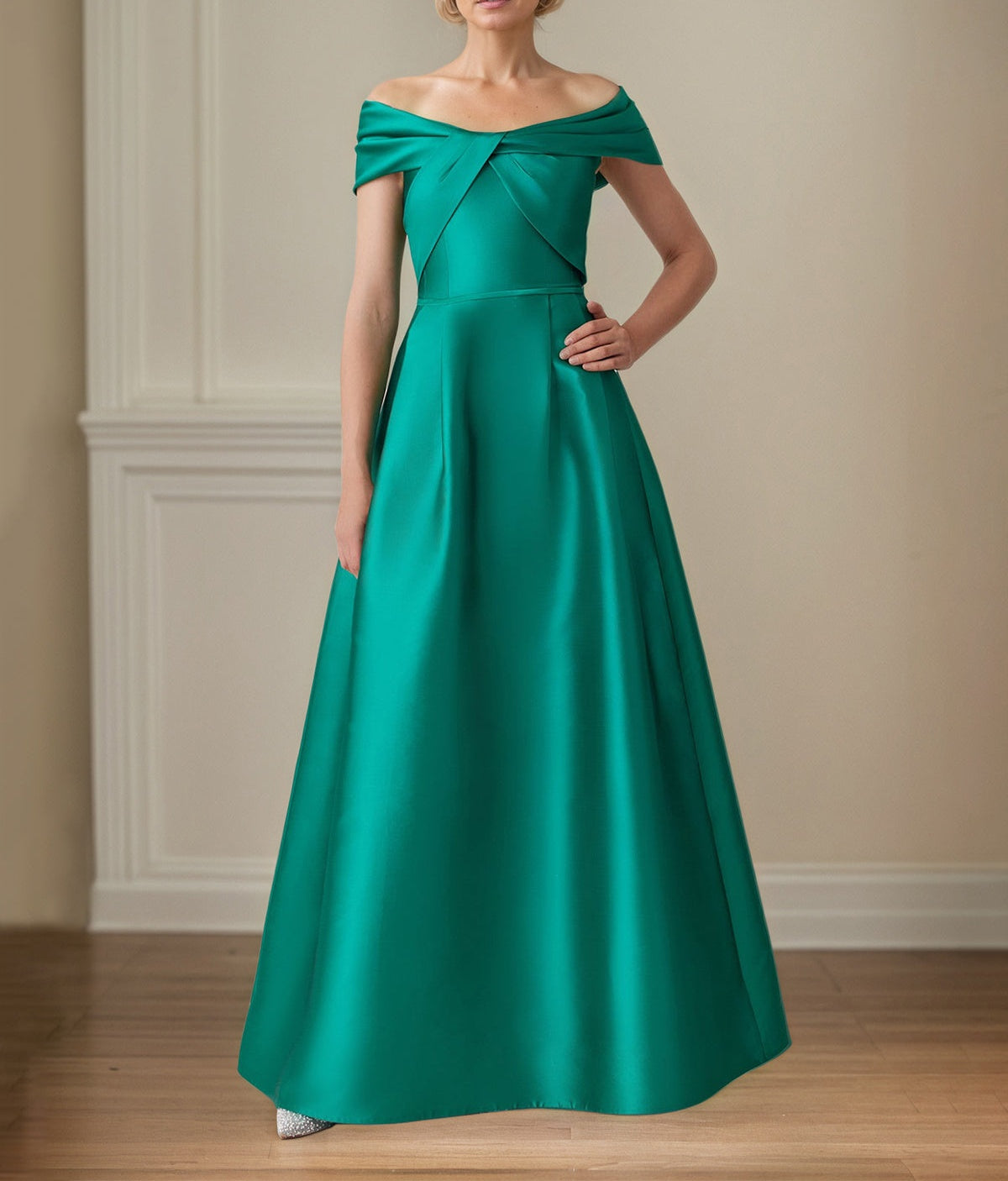 Jade Satin A Line Off The Shoulder Floor Length Mother of the Bride Dresses