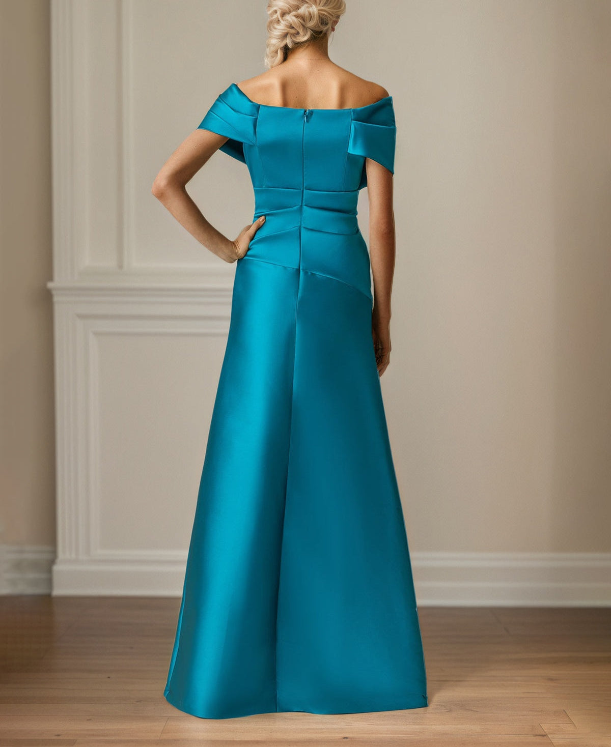 Teal Satin Sheath/Column Off The Shoulder Sleeveless Floor Length Mother of the Bride Dresses