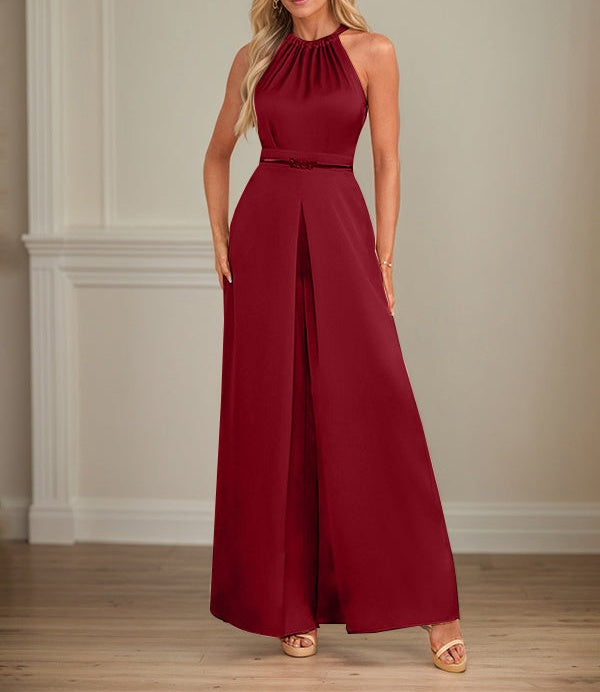 Jumpsuits Halter Floor-Length Satin Wedding Dress