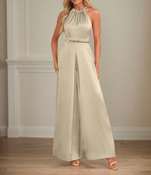 Jumpsuits Halter Floor-Length Satin Wedding Dress