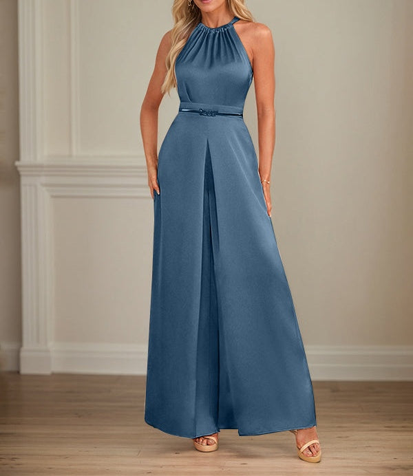 Jumpsuits Halter Floor-Length Satin Wedding Dress