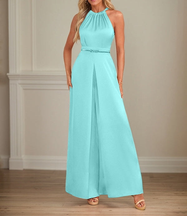 Jumpsuits Halter Floor-Length Satin Wedding Dress