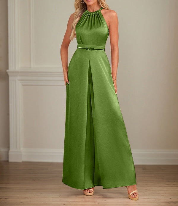 Jumpsuits Halter Floor-Length Satin Wedding Dress